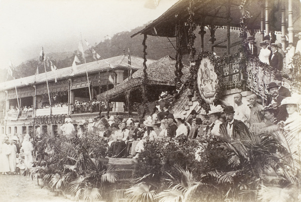 The governor and others on the grandstand during the Review (Diamond Jubilee), Happy Valley, Hong Kong