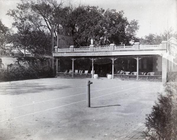 Tennis court and pavilion