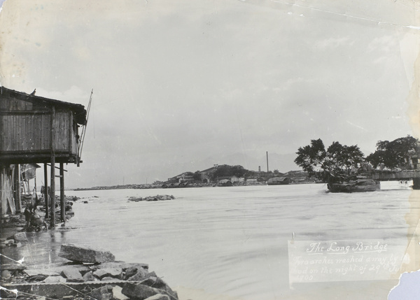 The Long Bridge, Foochow, damaged by floods, 1900