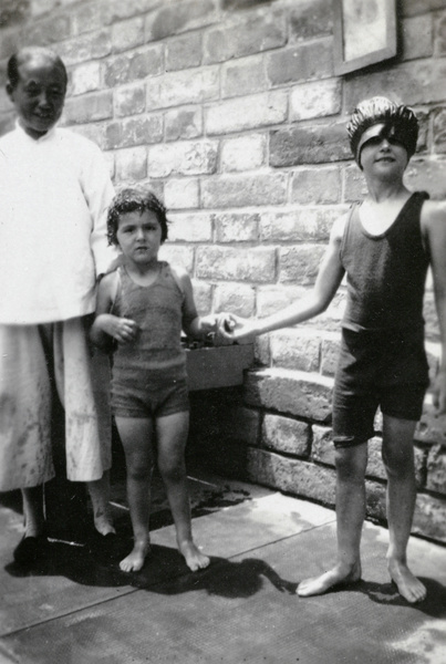 Amah and children, American Legation Guard Pool, Beijing