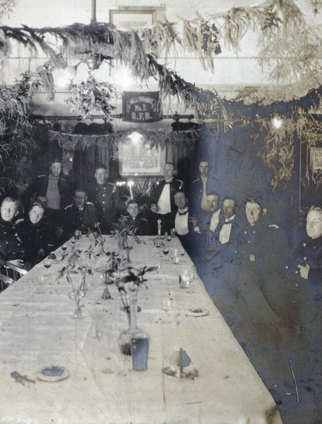 Shanghai Fire Brigade members at a meal