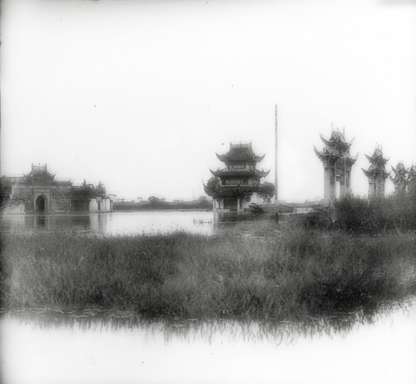 Pailou and waterside buildings, Suzhou