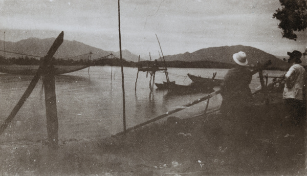 Fishing nets suspended over a river