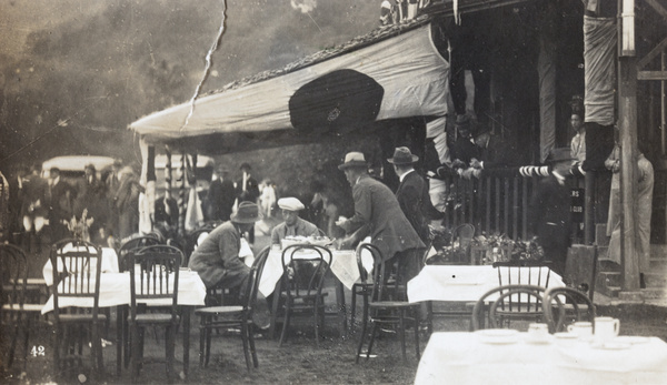 The Prince of Wales having tea at the Pavilion, Hong Kong Cricket Club