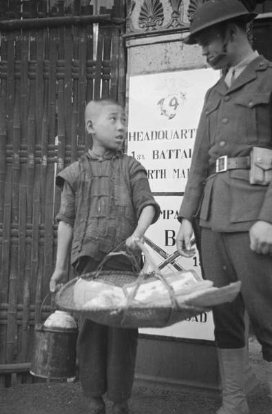 Chinese street food seller and American Marine