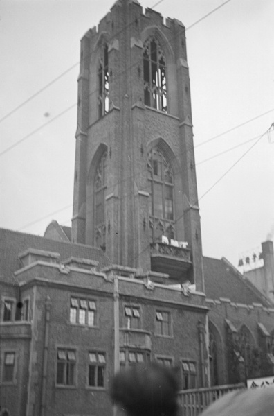 Laundry drying on the Moore Memorial Church tower, Shanghai