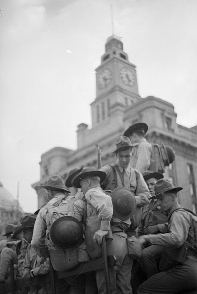 Marines boarding truck at Customs Jetty, Shanghai