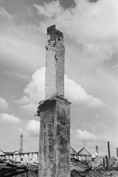 Chimney and burnt out factories, Shanghai