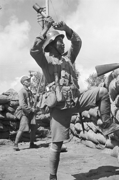 Nationalist soldiers with rifles and hand grenade, Shanghai