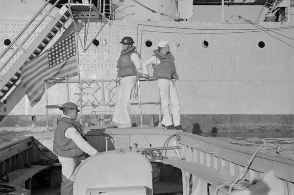 American sailors on a tender by USS Augusta, Shanghai