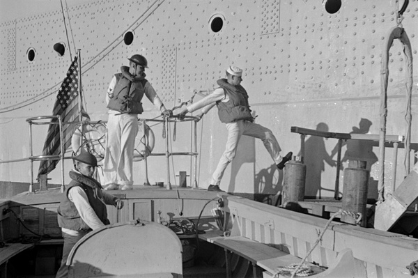 American sailors on a tender by USS Augusta, Shanghai