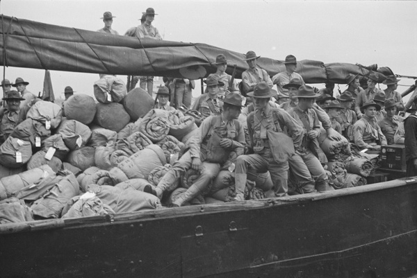 American Marines on Dollar Line tender, Shanghai