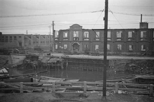 Burnt out creekside factory, Shanghai