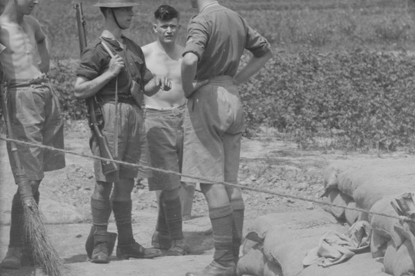 British soldiers beside a guard post, Shanghai
