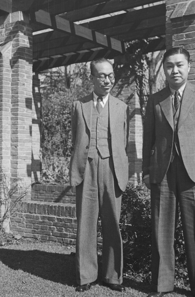 Unidentified men in a garden, Shanghai