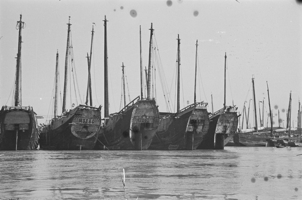 Ocean junks moored in the Whangpoo River, Shanghai