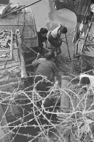 Collecting drift wood for fuel, Soochow Creek, Shanghai