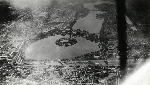 Aerial photograph of Zhongnanhai, Peking, looking north.