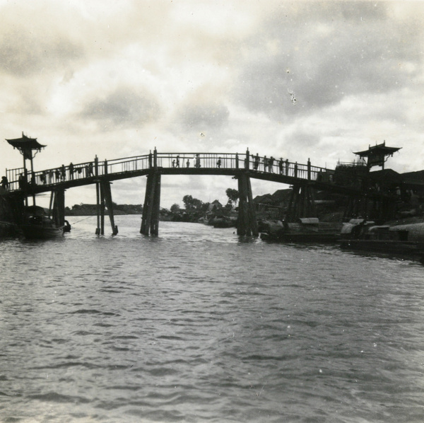 Wooden bridge with gateways