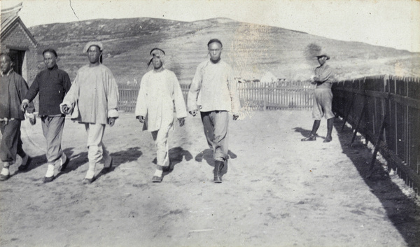 Men marching, not in uniform, 1st Chinese Regiment