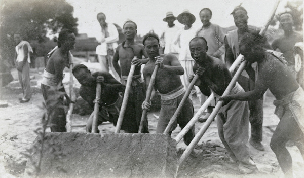 Moving a hewn stone