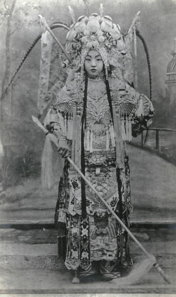Opera performer with feather headdress