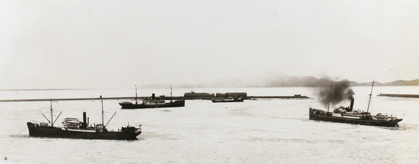 Steamships in frozen harbour, Chefoo