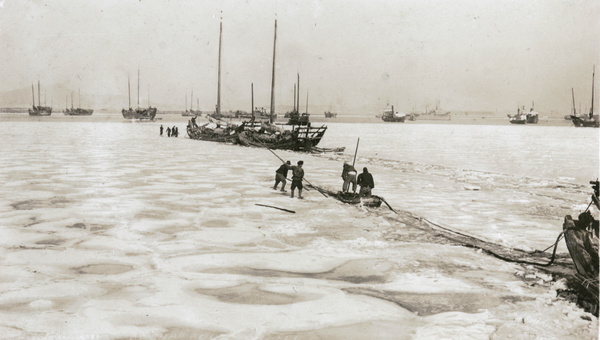 Breaking a way through the frozen harbour, Chefoo