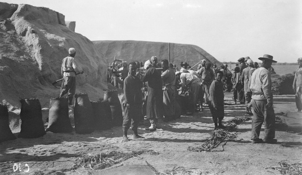 Salt being bagged on the Hanku (汉沽) wharf