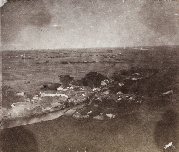 A village or town viewed from the top of Grove Hill (細林山), Shanghai