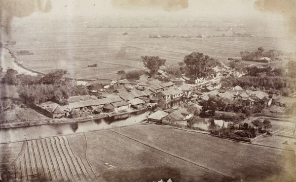 A village or town viewed from the top of Grove Hill (細林山), Shanghai