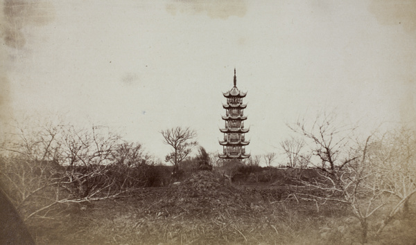 A fruit tree orchard and Longhua Pagoda, Shanghai