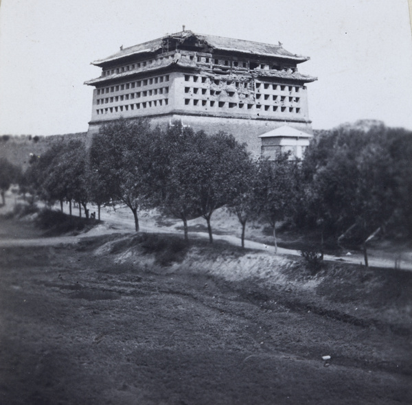 Dongbianmen (东便门), known as ‘Fox Tower’, the southeast corner block house (guard tower), Beijing, after damage sustained during the Boxer Uprising