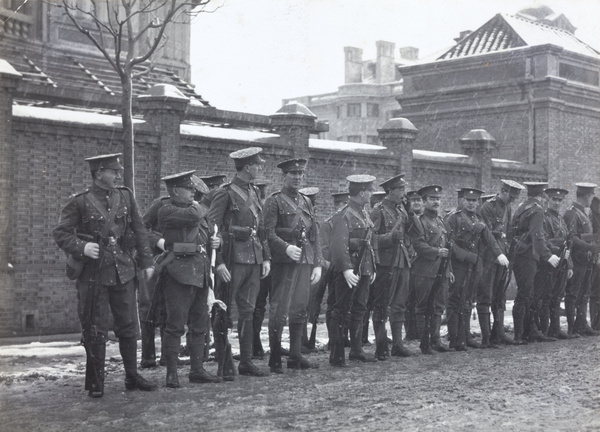 North China British Volunteers in line, with snowfall