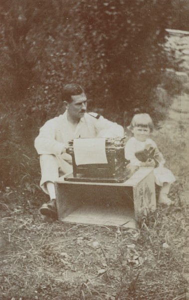 Audrey Gregg and her father, with typewriter