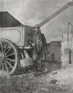 Man wearing waterproof clothing, during construction works