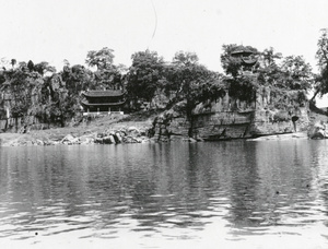 Temple on river bank, Kwangsi