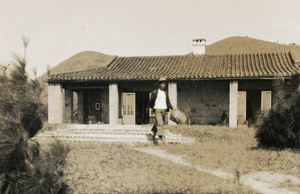 Bungalow and Chinese worker with basket