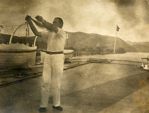 Exercising with dumbbells on board 'Hong Kong'