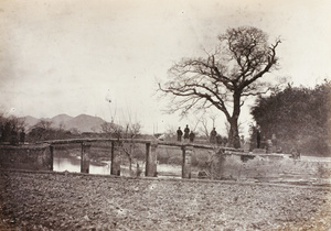 A stone beam bridge