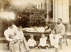 James W. Carrall with his wife Frances and family, Canton, 1896
