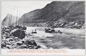 Junks playing out their hawsers, Buffalo Mouth Rapid, Upper Yangtze River