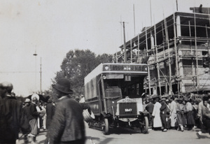 Tilling-Stevens bus with wired windows, Basket Fair, Shanghai, 1930