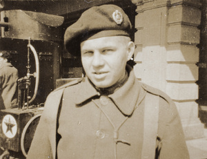 Jim Marsh near mobile refuelling pump, Armoured Car Company, Shanghai 1932