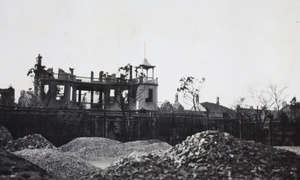 Damaged buildings and piles of rubble, Zhabei, Shanghai, 1932