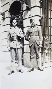 Jack Ephgrave and a Royal Scots Fusilier on sentry duty, Shanghai Race Club, 1932