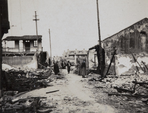 People in war damaged area, Shanghai, 1932