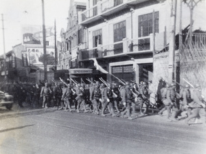 Japanese troops withdrawing after ceasefire agreement, Shanghai, 1932