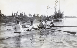 Gladys Ephgrave rowing in the Ladies Fours, Henli Regatta 1932, Shanghai