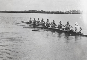 Men's eight sweep rowing on the Huangpu River, Shanghai